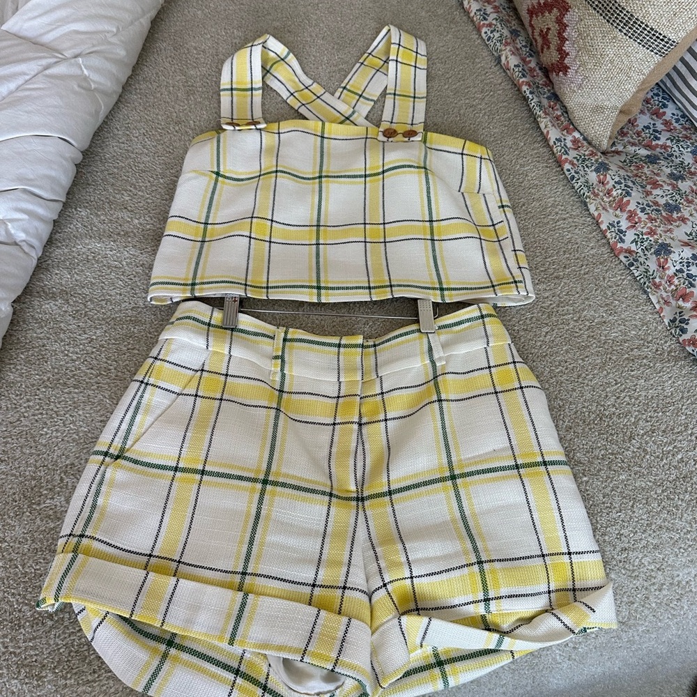 Veronica Beard Yellow Plaid Top and Shorts